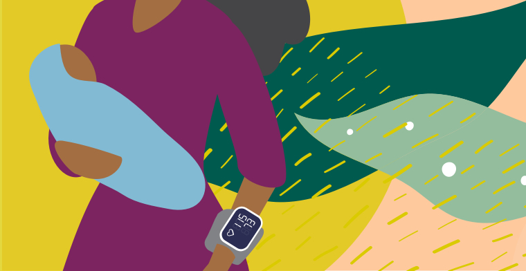 Mom with infant and smart watch